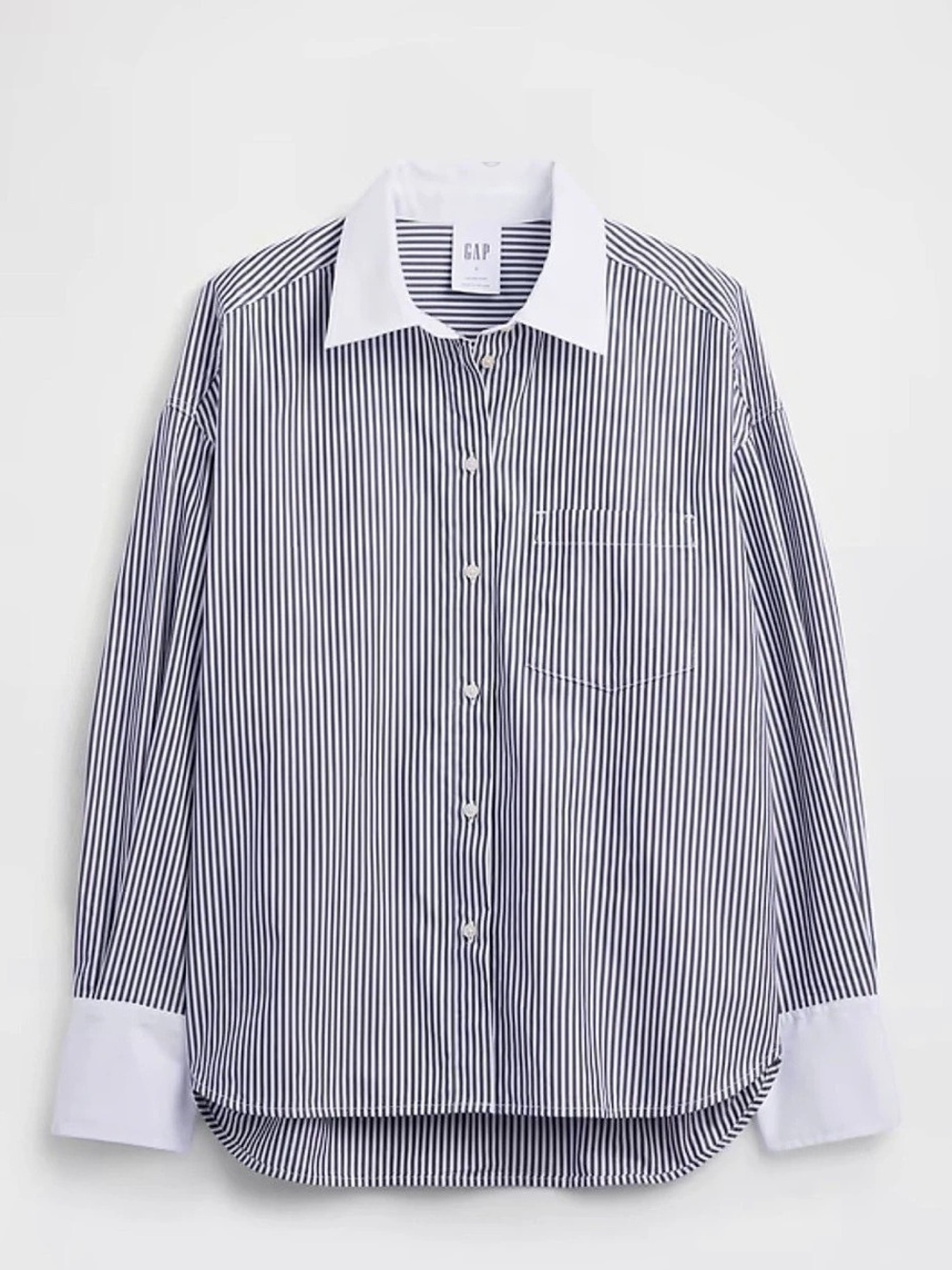 GAP The Big Shirt Navy White Stripe Contrast Collar Cotton Shirt M NWT